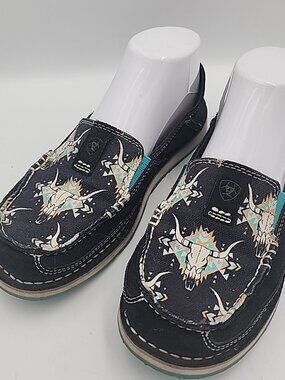 Ariat Steer Head Cruiser Women's 7.5 B Slip On Canvas Sneaker Shoes Black